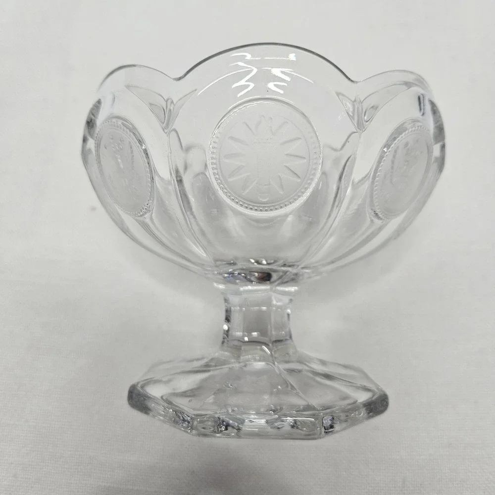 Fostoria Sherbet Dish Coin Clear Eagle Centennial 1886 Footed Glass Dessert Bowl